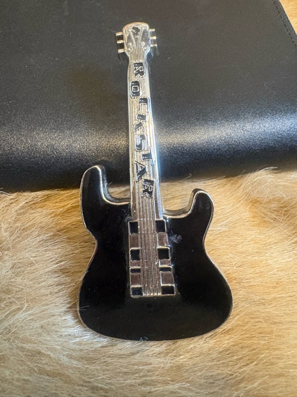 Rockstar Guitar belt buckle - Black and Silver Enamel
